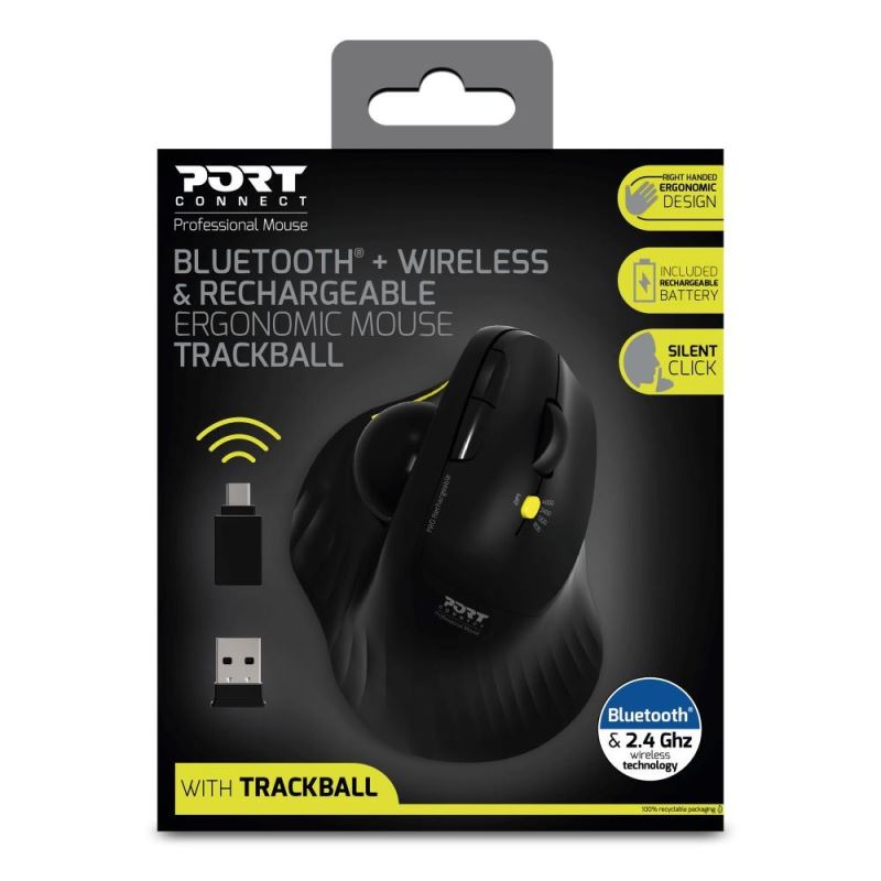 PORT CONNECT ERGONOMIC TRACKBALL mouse, Bluetooth®/ wireless with trackball